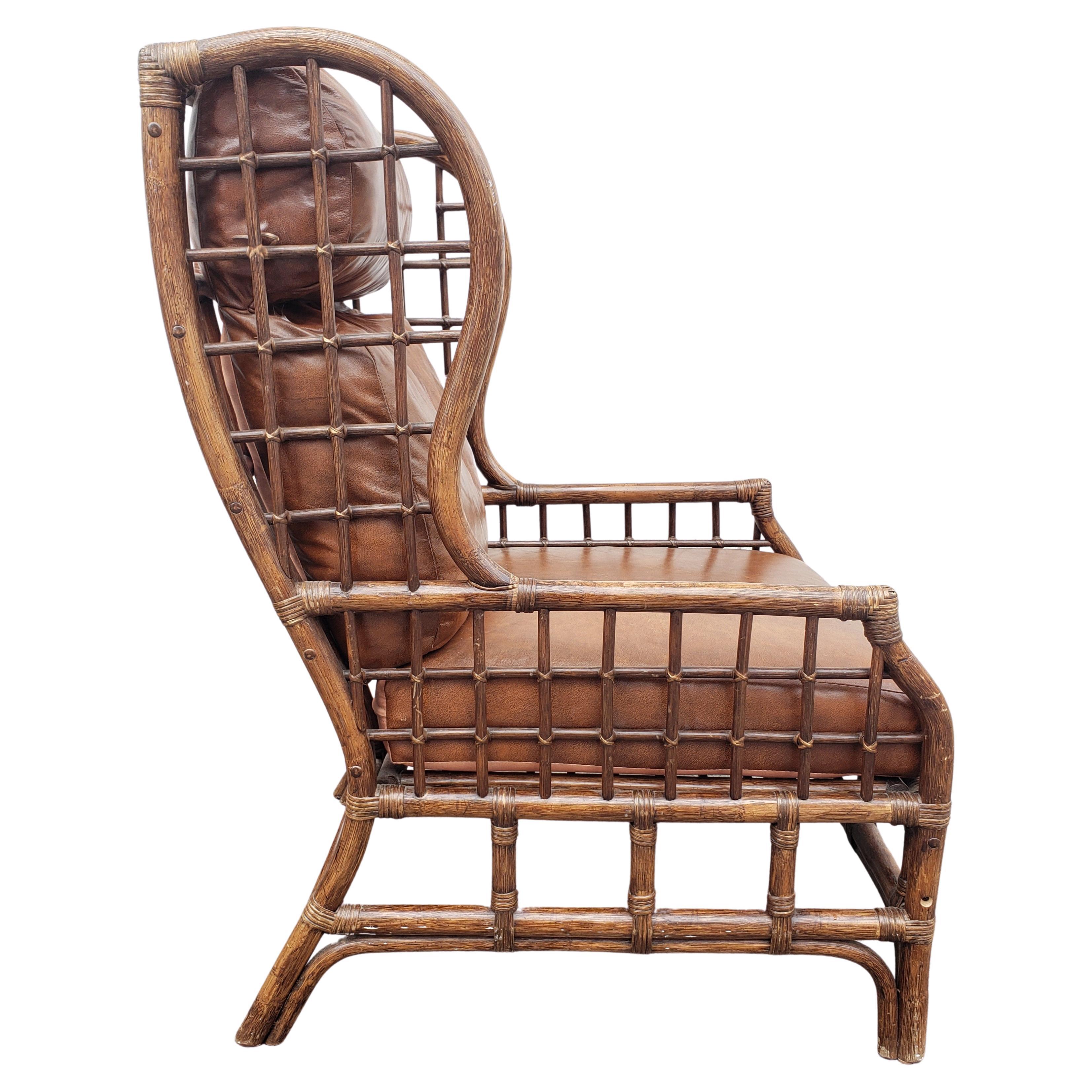 Woodwork Vintage Alexvale Webbed  Rattan and Wicker Armchair with Leather Cushions