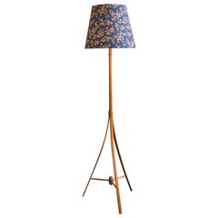 Vintage Alf Svensson Floor Lamp in Birch with Customized Shade, Sweden 1950's