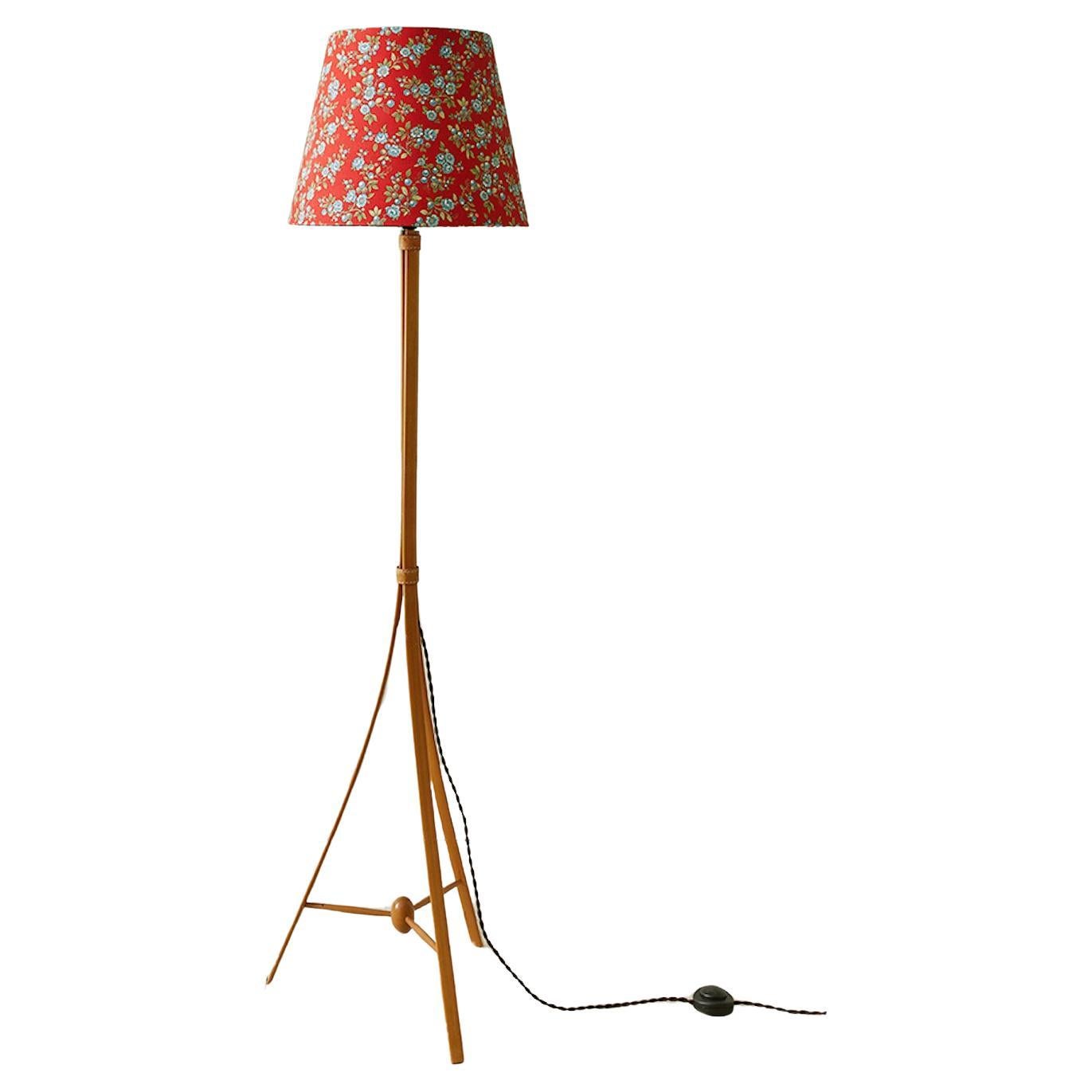 Vintage Alf Svensson Floor Lamp in Birch with Customized Shade, Sweden, 1950s For Sale