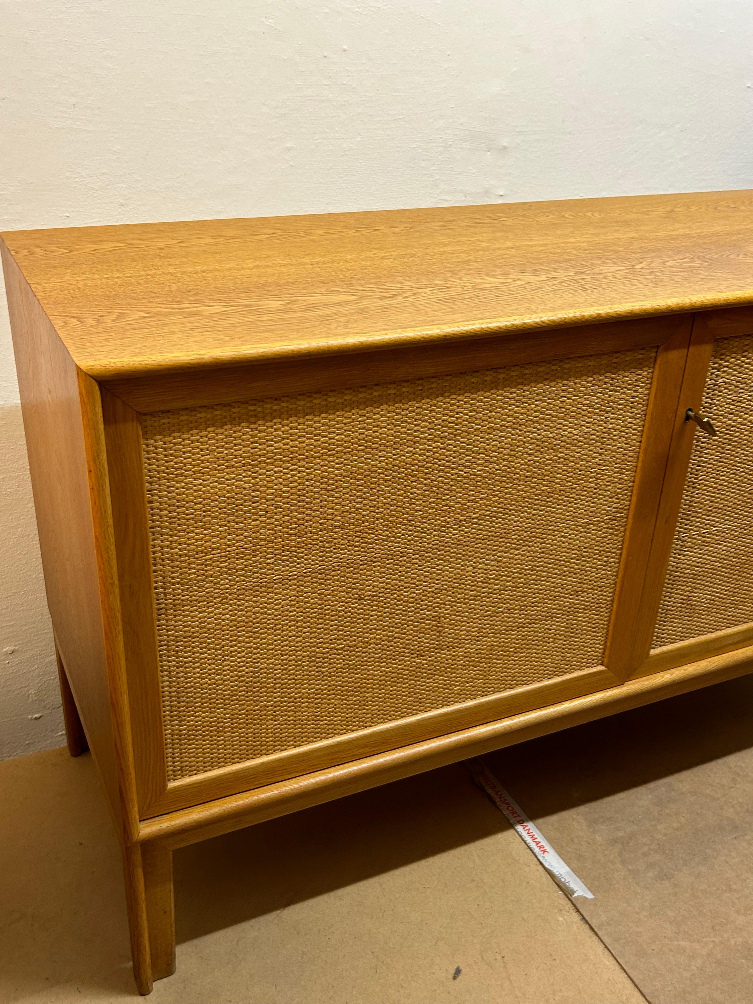 Hand-Crafted Vintage Alf Svensson Sideboard in Oak and Cane with Two Doors, Sweden, 1950s For Sale