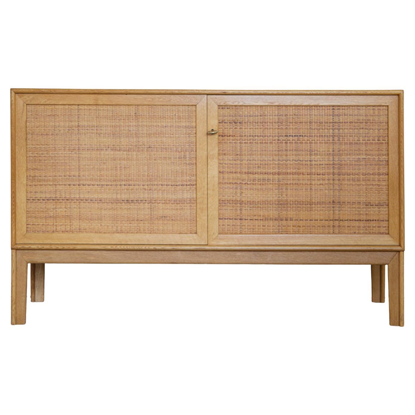Vintage Alf Svensson Sideboard in Oak and Cane with Two Doors, Sweden, 1950s
