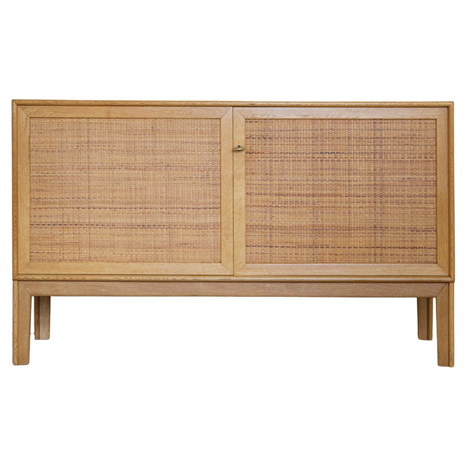 Vintage Alf Svensson Sideboard in Oak and Cane with Two Doors, Sweden, 1950s For Sale