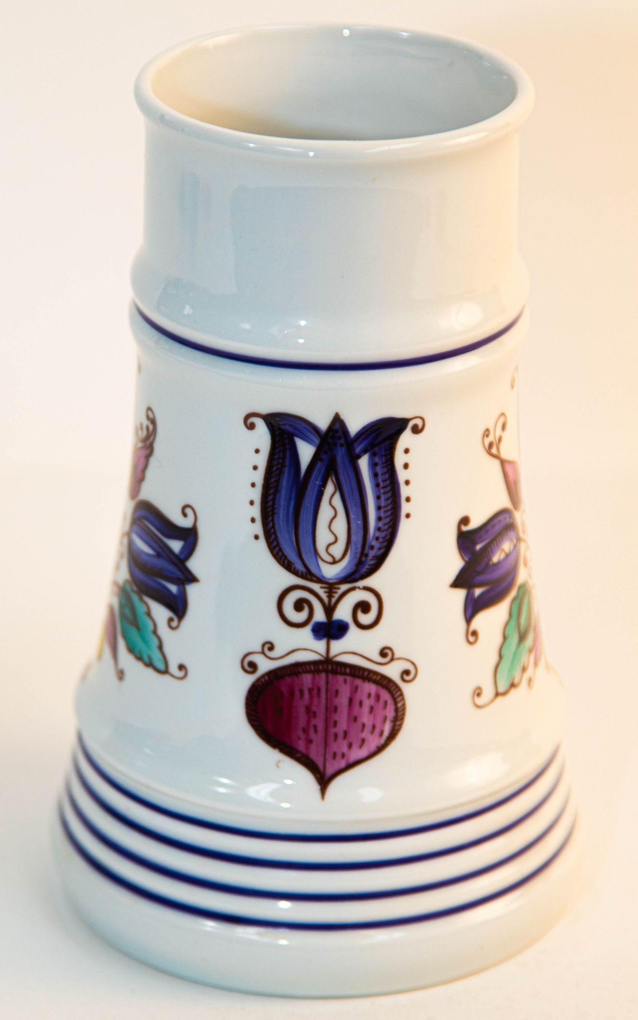 Vintage Alfoldi Porcelain Hungary Hand Painted Pitcher Vase For Sale 1