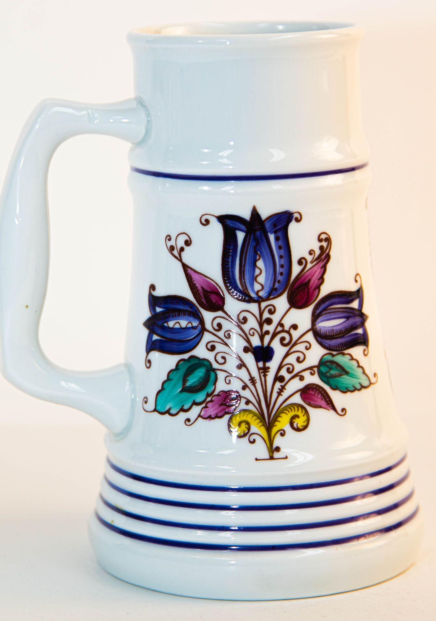 Vintage Alfoldi Porcelain Hungary Hand Painted Pitcher Vase For Sale 2