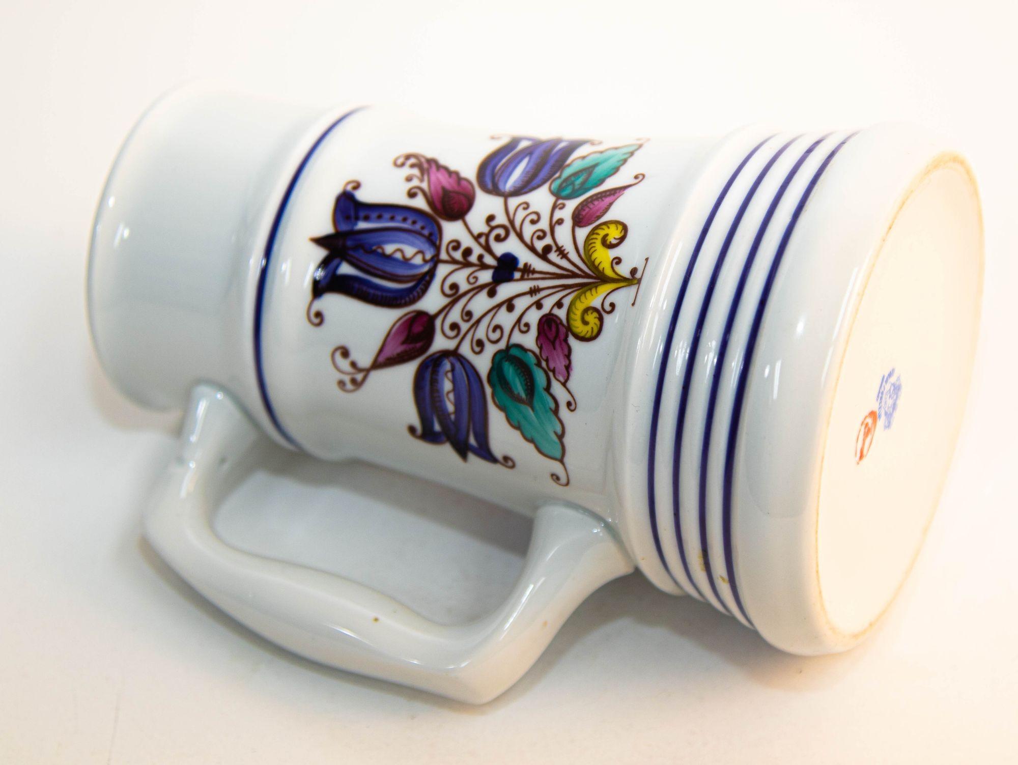 Vintage Alfoldi Porcelain Hungary Hand Painted Pitcher Vase For Sale 4