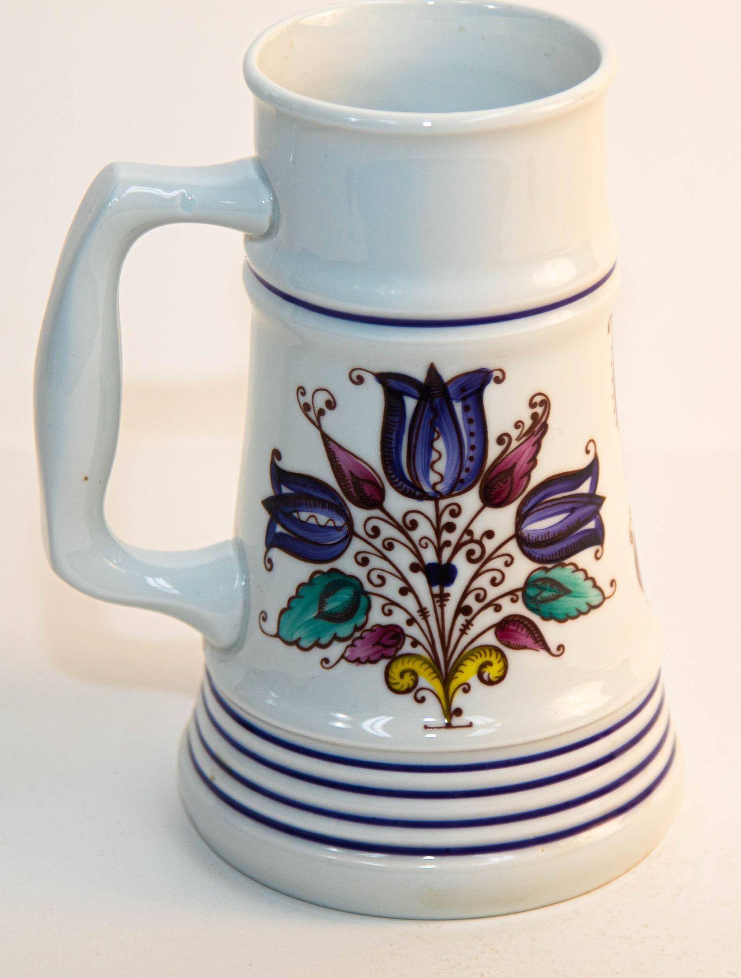 Mid-Century Modern Vintage Alfoldi Porcelain Hungary Hand Painted Pitcher Vase For Sale