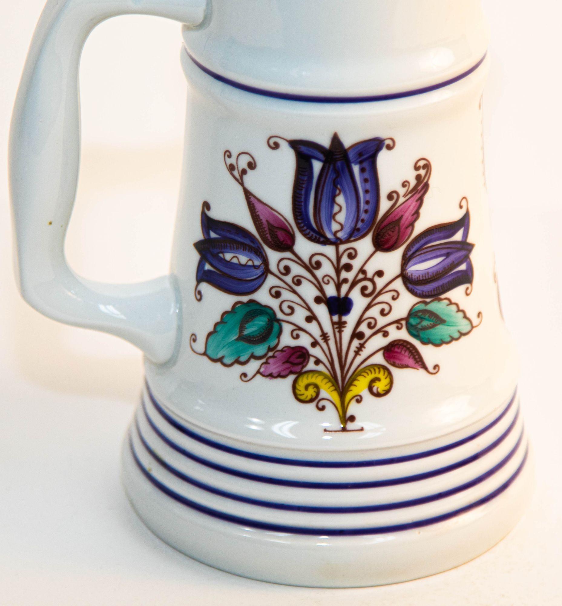 Hungarian Vintage Alfoldi Porcelain Hungary Hand Painted Pitcher Vase For Sale