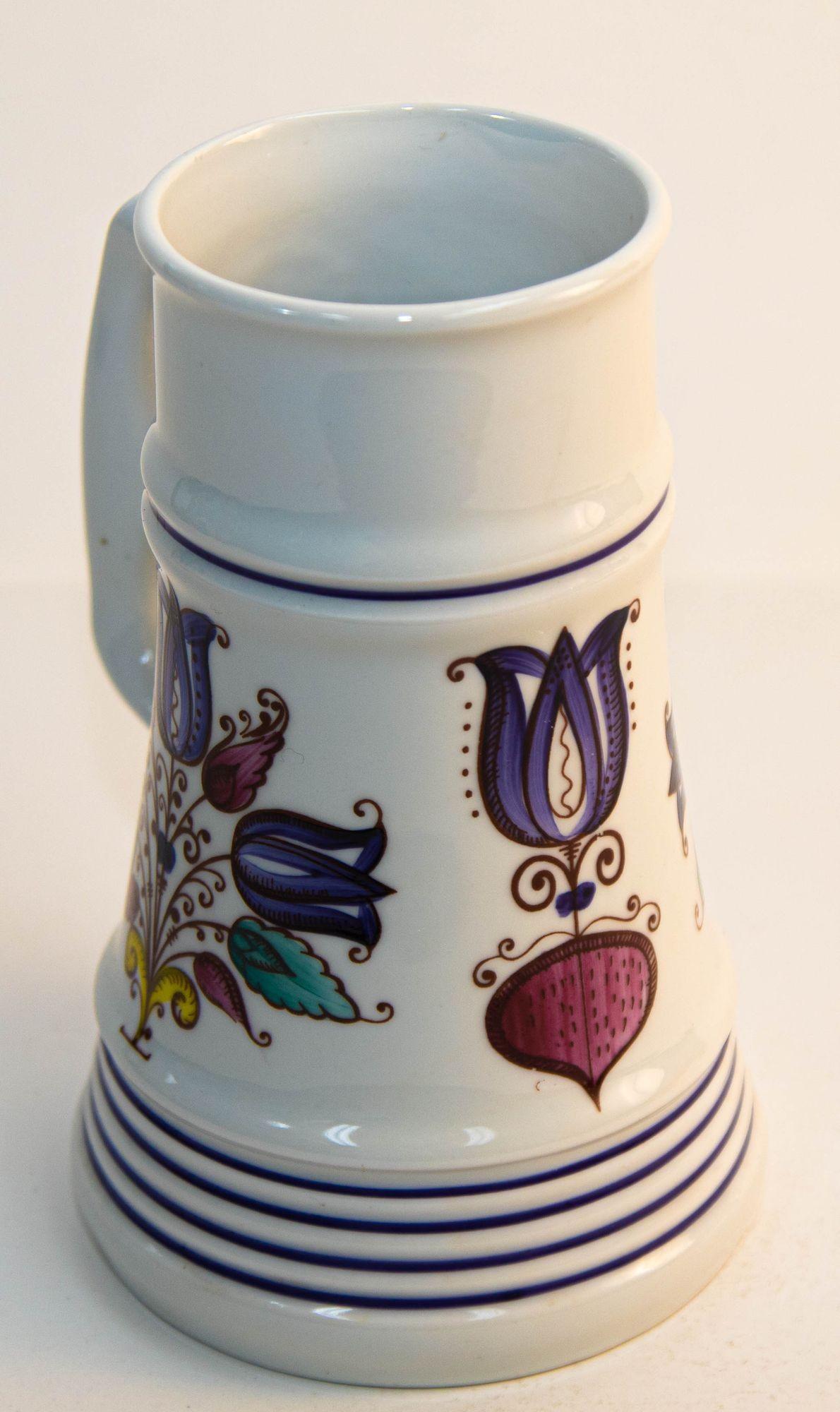 Hand-Crafted Vintage Alfoldi Porcelain Hungary Hand Painted Pitcher Vase For Sale