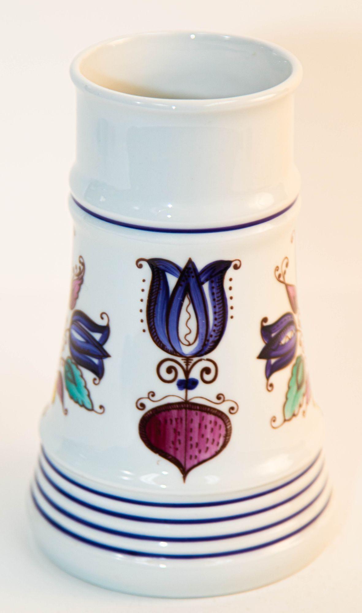 20th Century Vintage Alfoldi Porcelain Hungary Hand Painted Pitcher Vase For Sale