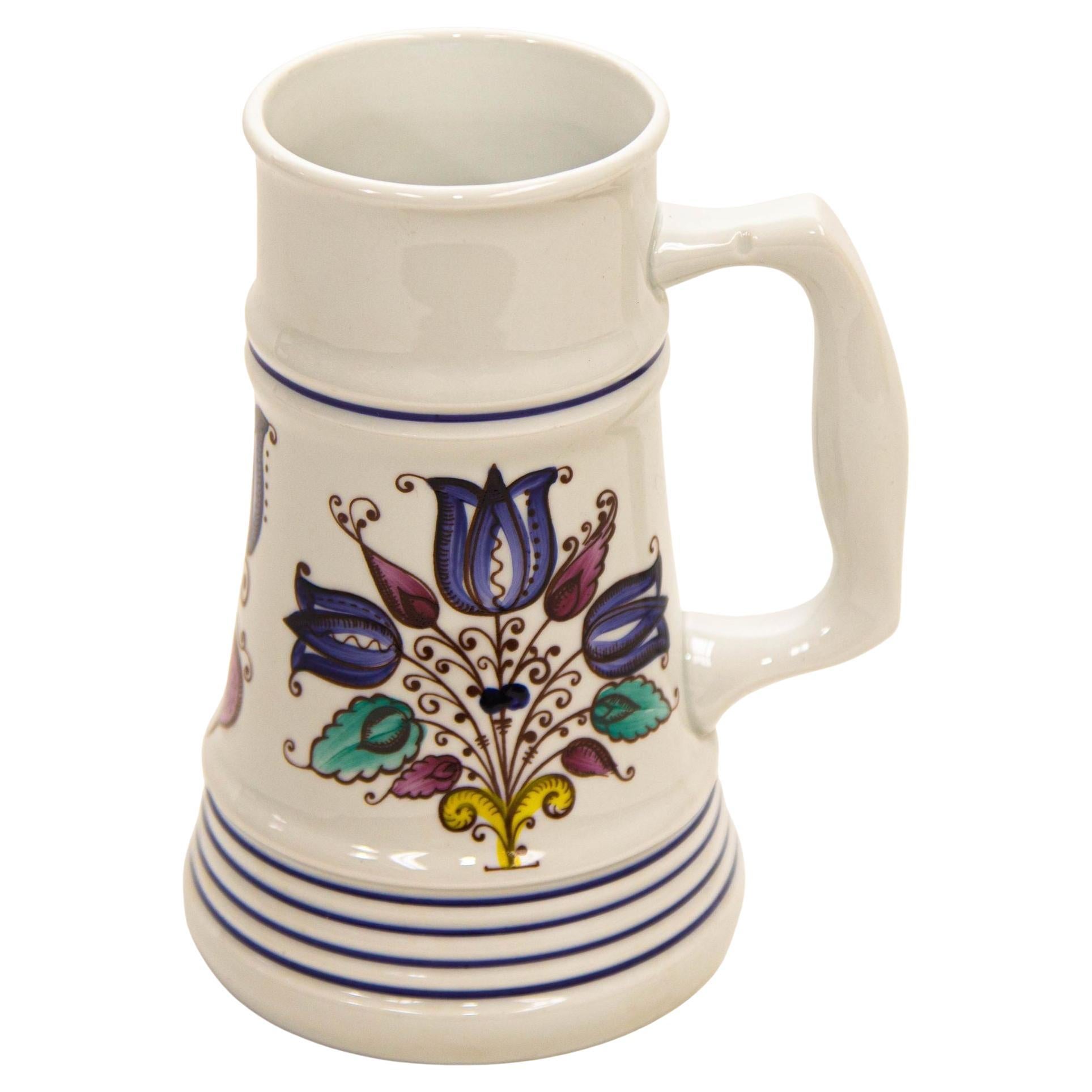Vintage Alfoldi Porcelain Hungary Hand Painted Pitcher Vase For Sale