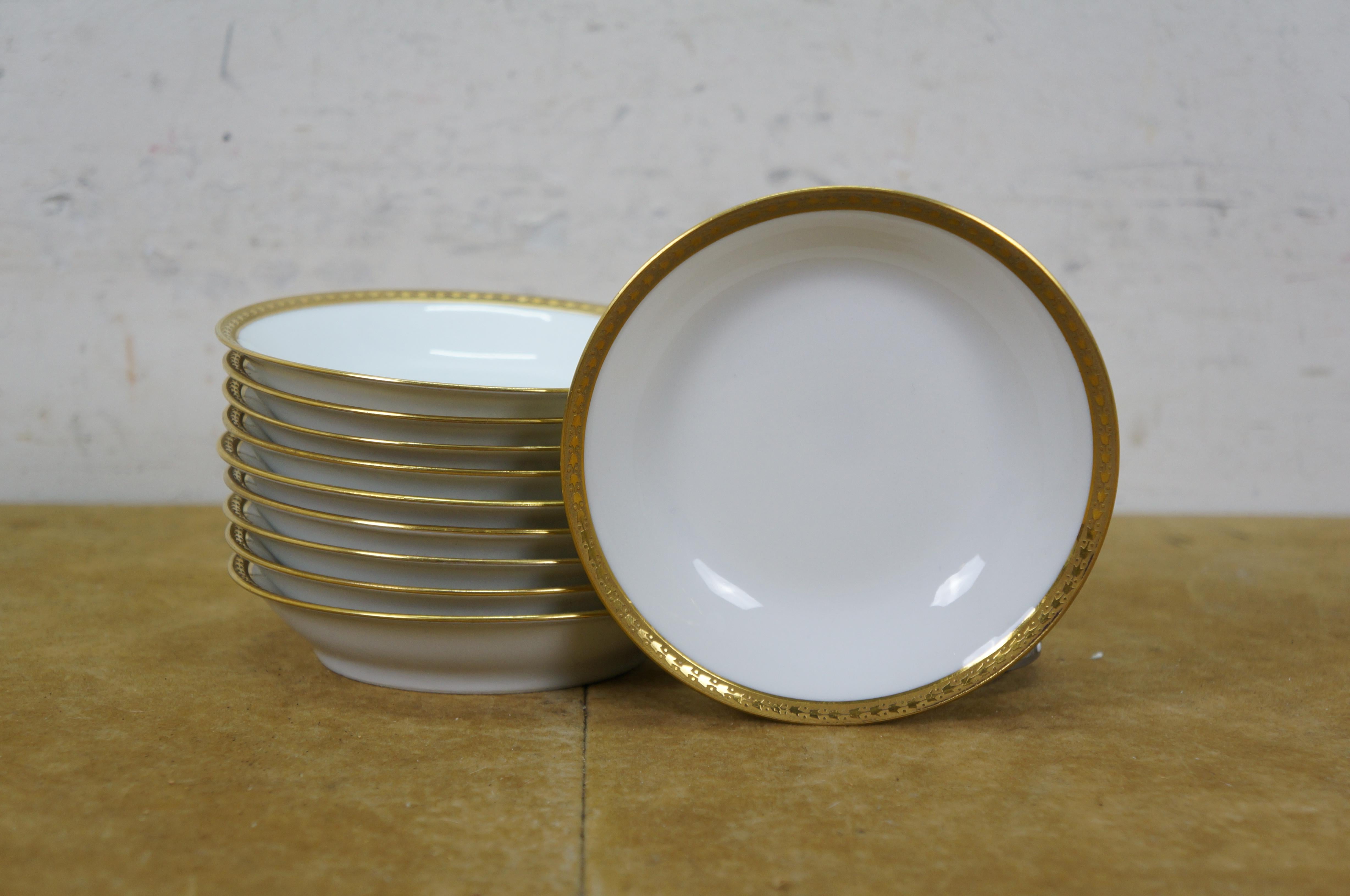 Porcelain Vintage Alfred Lanternier French Limoges 99 Pc Gold Encrusted China Dinnerware For Sale