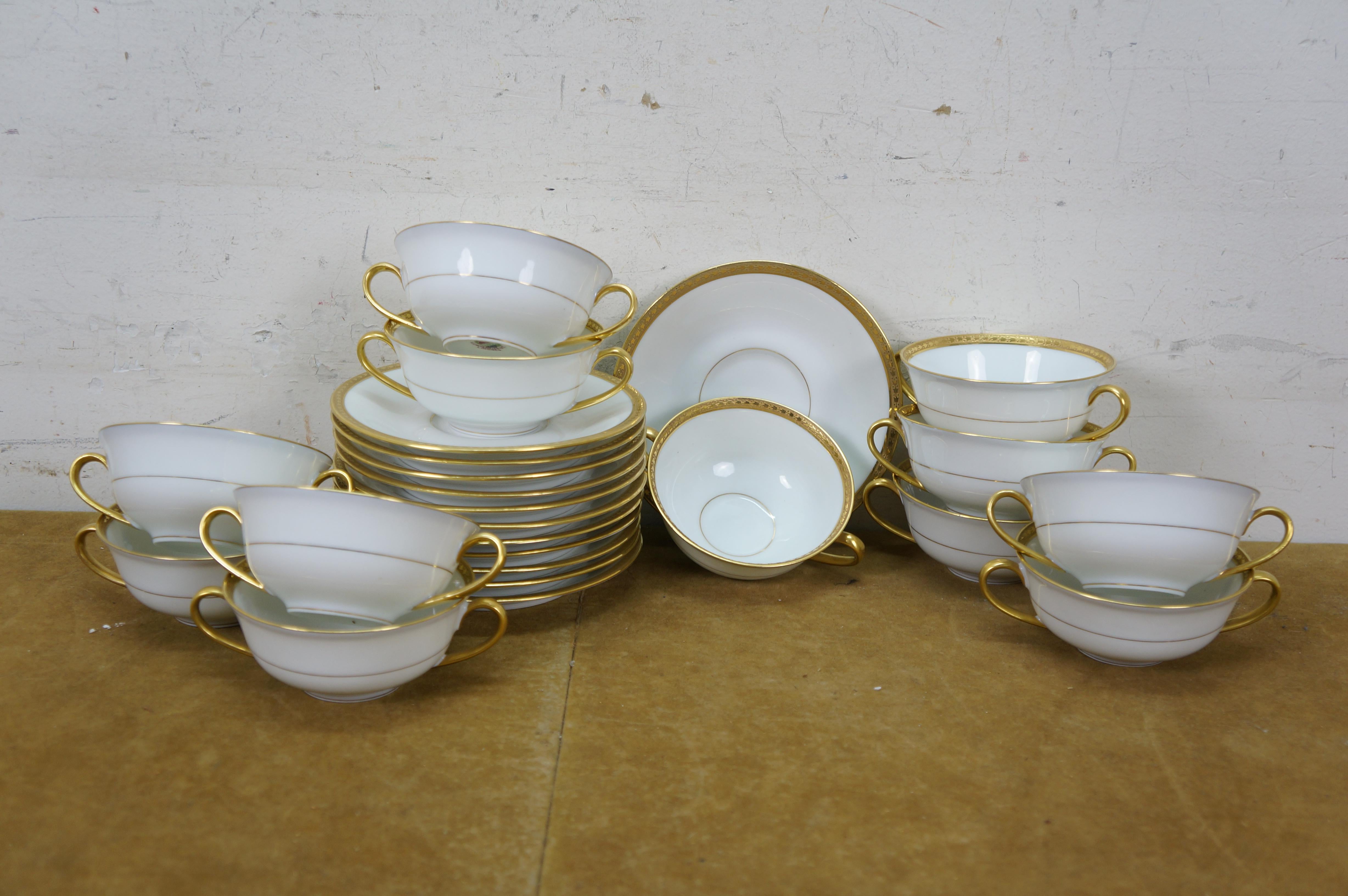 Vintage Alfred Lanternier French Limoges 99 Pc Gold Encrusted China Dinnerware For Sale 1