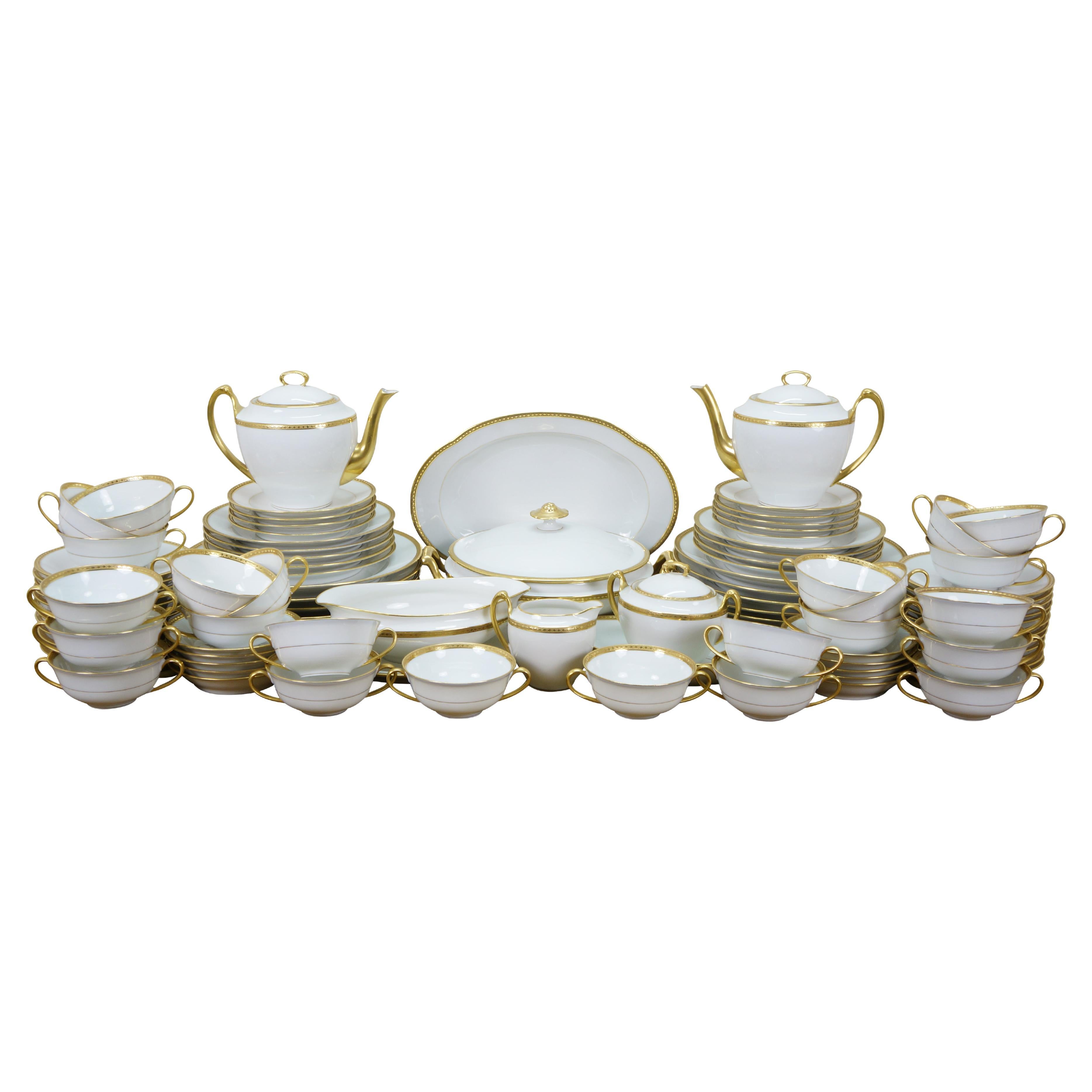 Vintage Alfred Lanternier French Limoges 99 Pc Gold Encrusted China Dinnerware For Sale