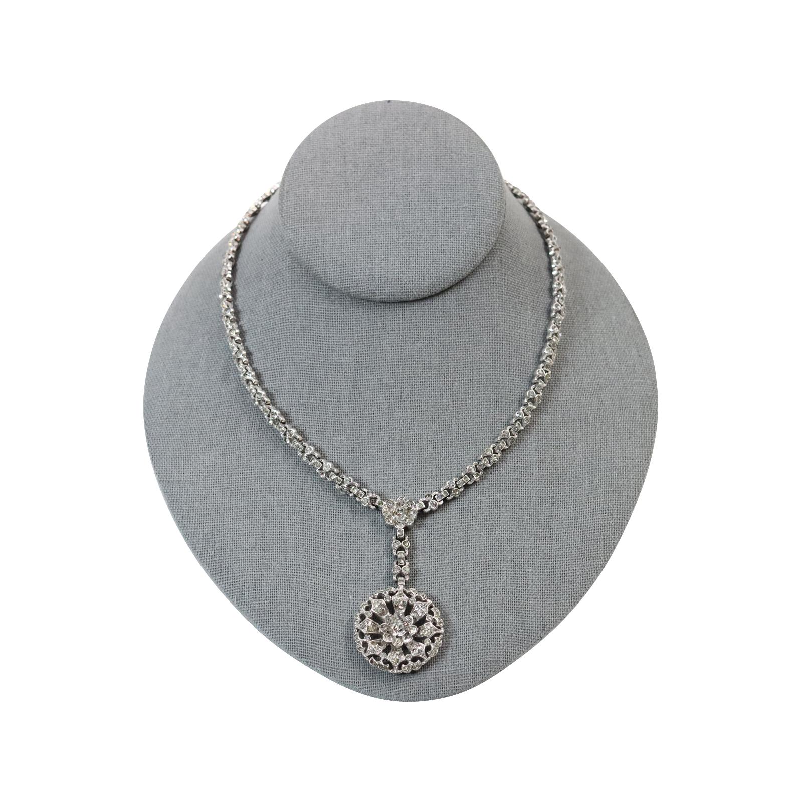 Vintage Alfred Phillipe Trifari  Drop Necklace Circa Circa 1940's. This necklace is so magnificent.  It looks like fine jewelry and is preserved so well.  It is truly magical. Small round pieces and pave in a pattern around the neck and then comes