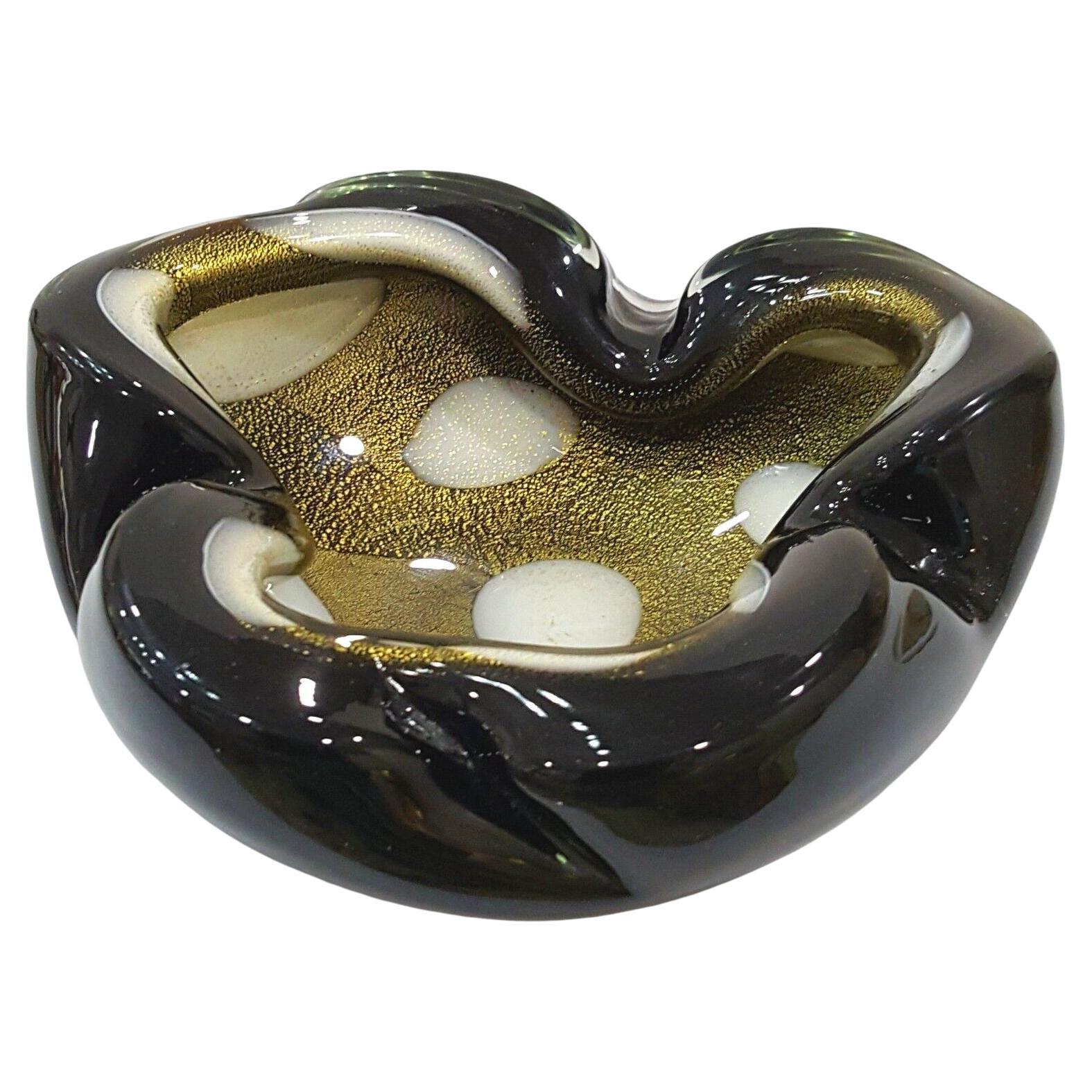 Vintage Alfredo Barbini Murano Glass, a Macchia and Gold Polveri