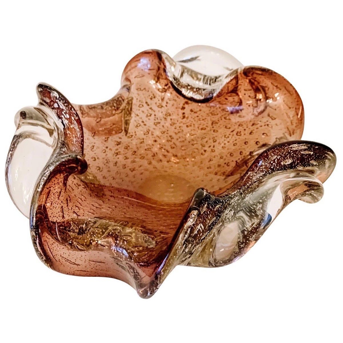 Vintage Alfredo Barbini style Red Wine Murano Glass Ruffled Catchall