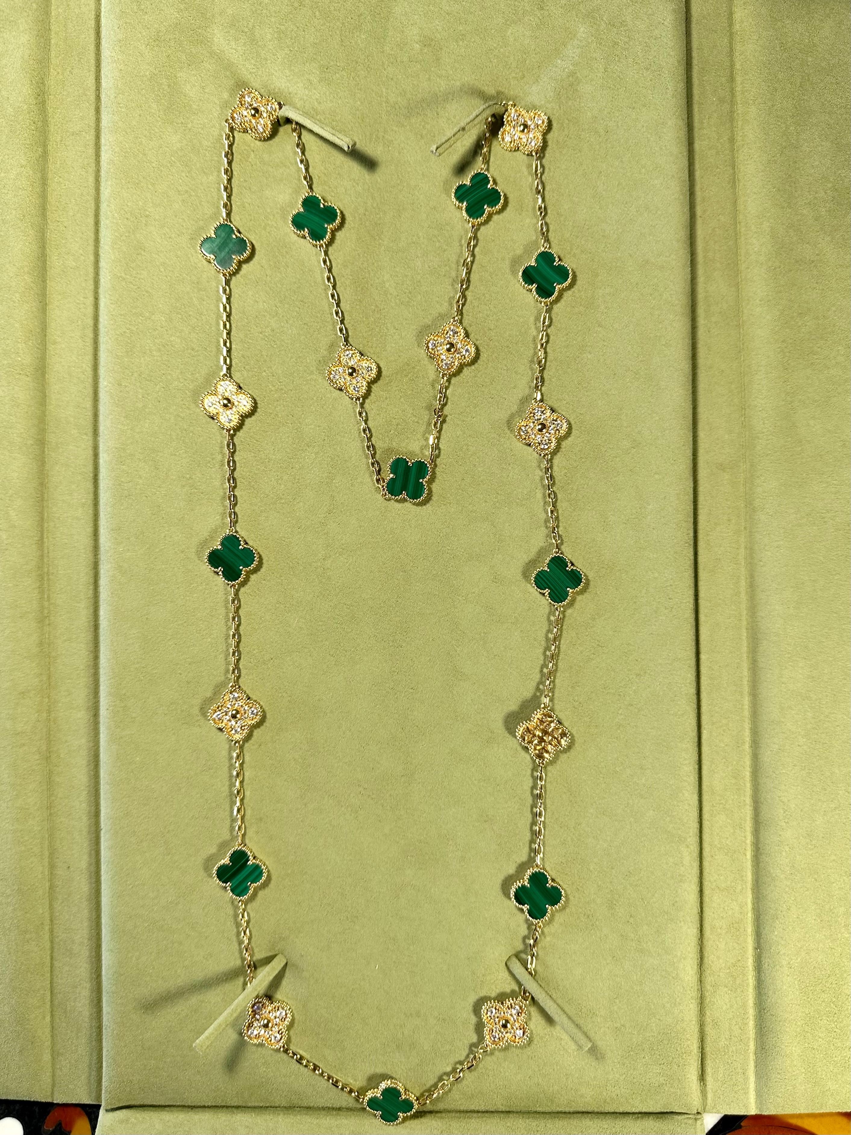 Vintage By Alhambra  20 Malachit-Gold- und Diamanten  Halskette (Zeitgenössisch)