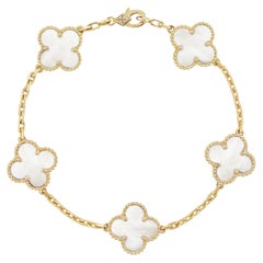 Vintage Alhambra bracelet 18K yellow gold, 5 Mother-of-pearl clovers
