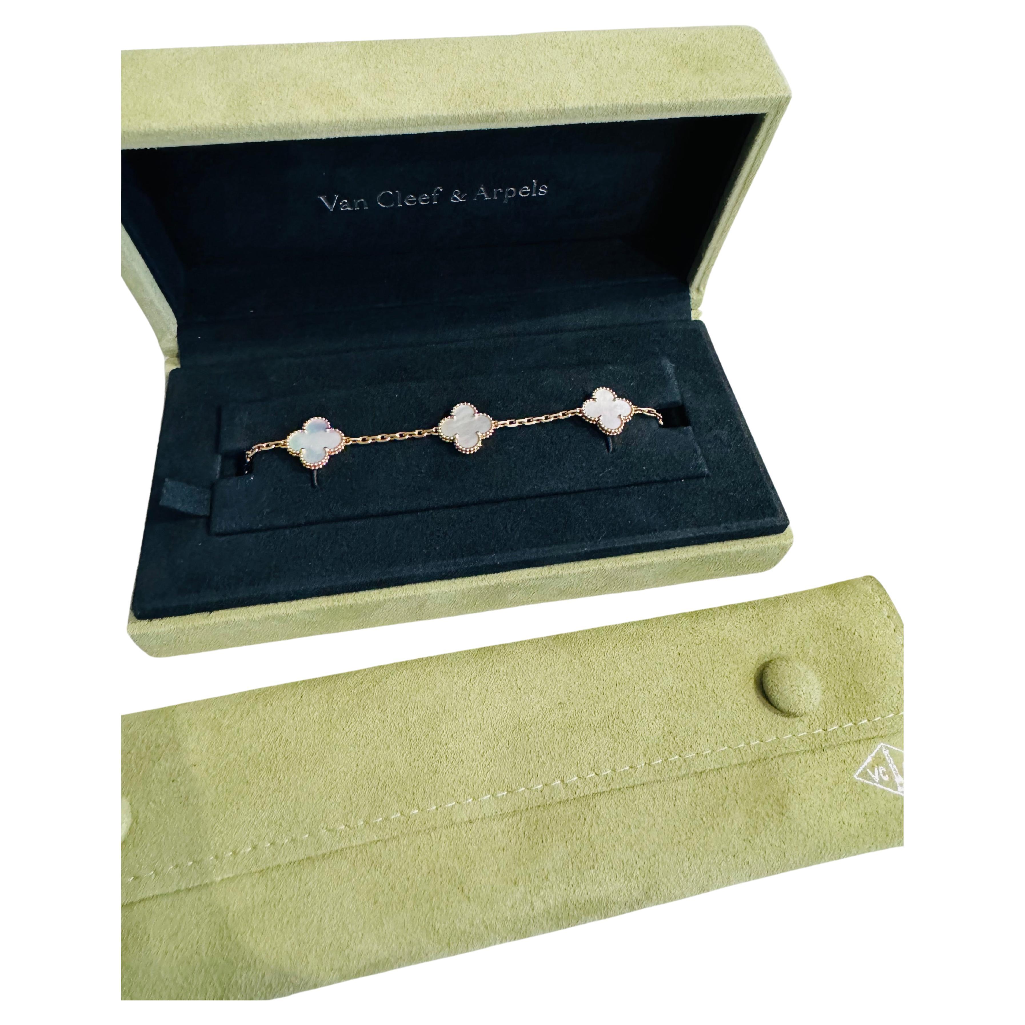 Vintage Alhambra bracelet, 5 motifs Full set, box, pouch VCARA41800 at  1stDibs