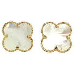 Vintage Alhambra Clover Mother of Pearl MOP Gold Earrings