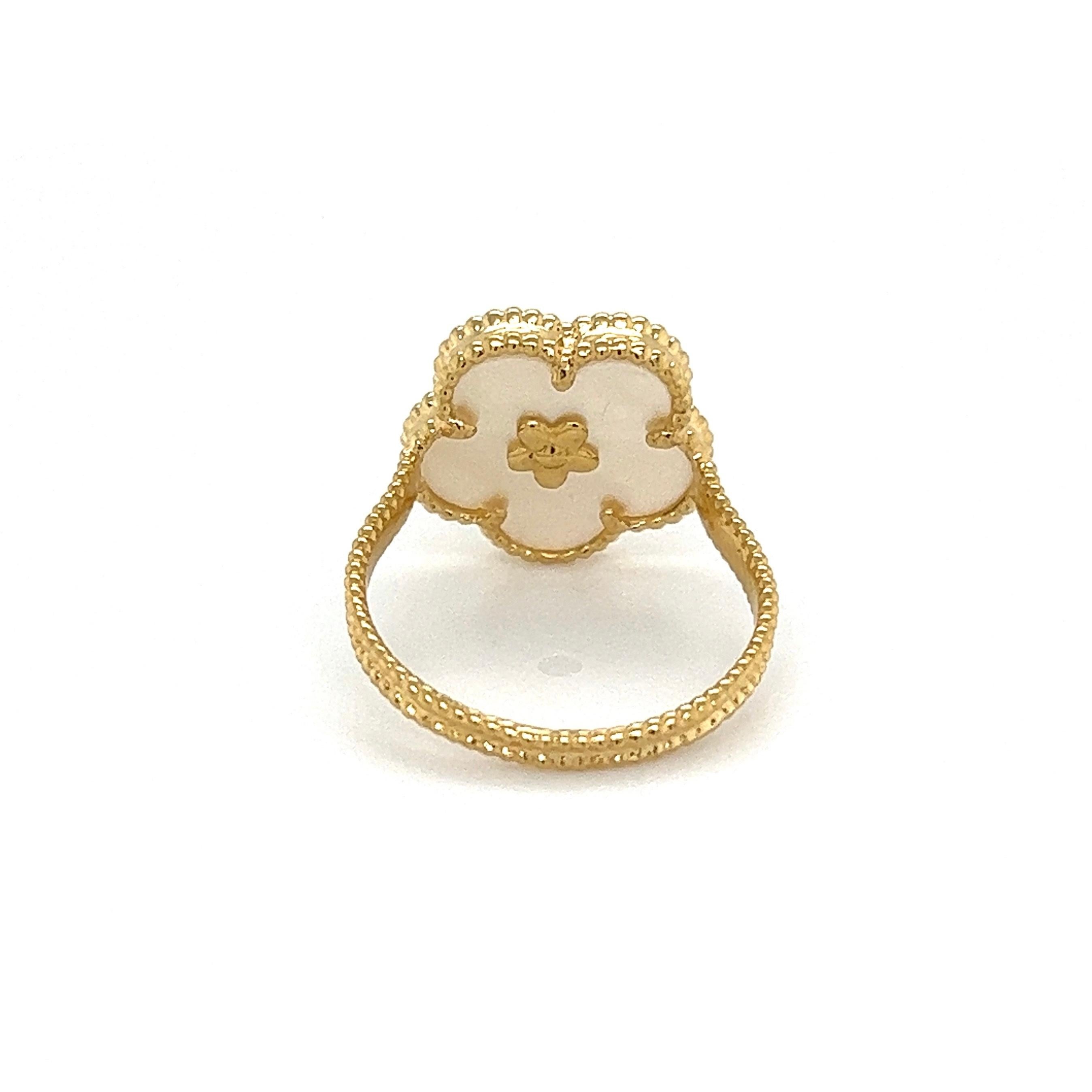 Women's Vintage Alhambra Clover Mother of Pearl MOP Gold Ring