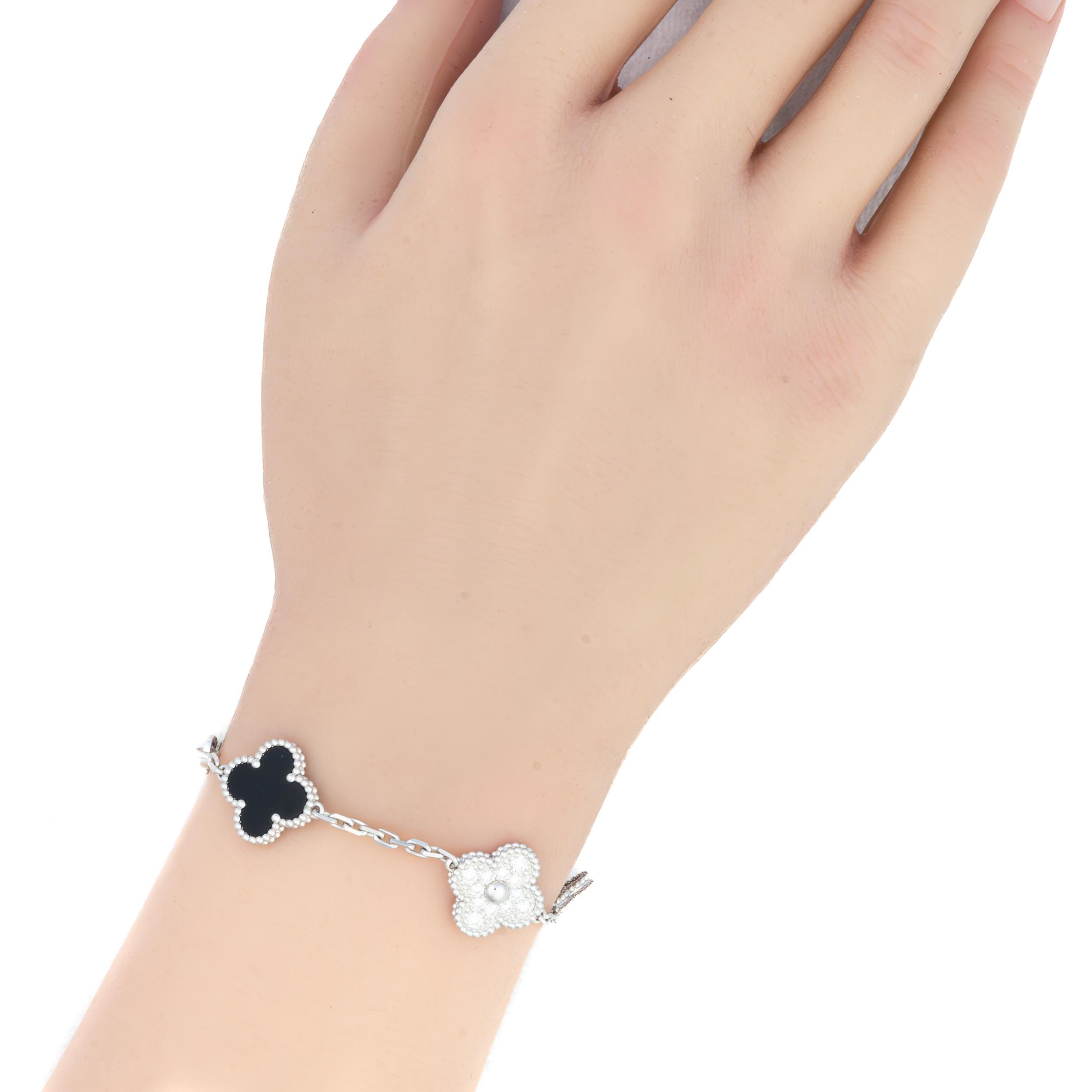 Modern Vintage Alhambra Diamond & Onyx 5 Motif Bracelet