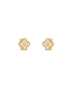 Vintage Alhambra Earrings by Van Cleef and Arpels Pair 18k yellow gold + diamond