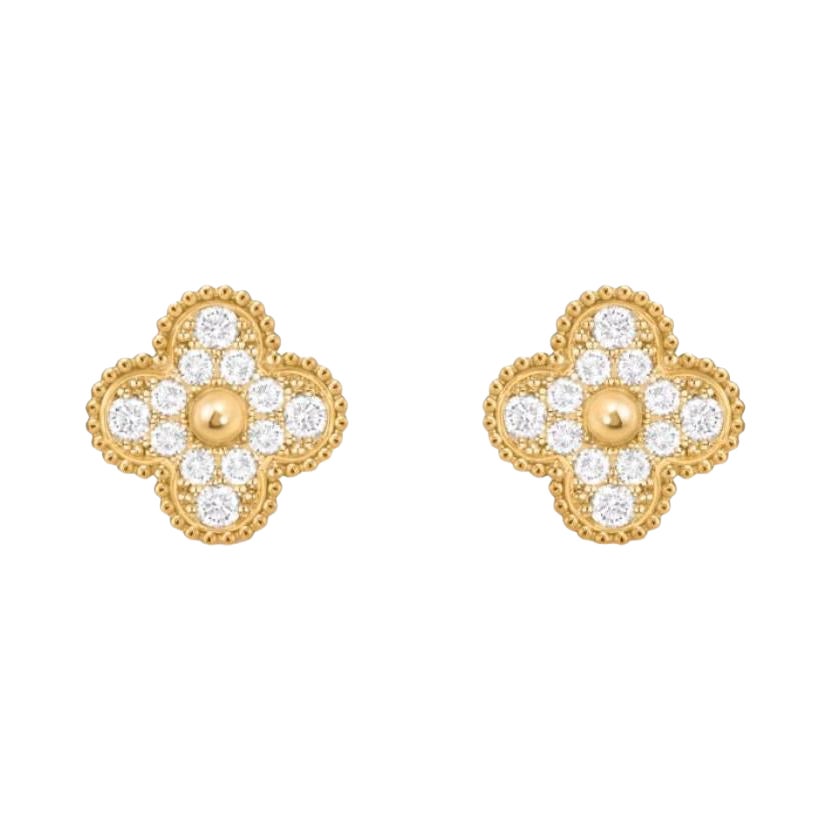 Vintage Alhambra Earrings by Van Cleef and Arpels Pair 18k yellow gold + diamond