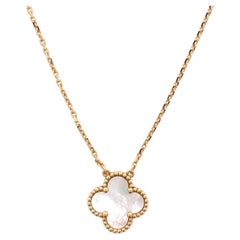 Collier avec pendentif « Alhambra » vintage, en or jaune 18 carats et nacre
