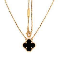 Vintage Alhambra Pendant Necklace 18K Yellow Gold and Onyx