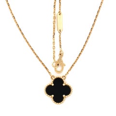 Vintage Alhambra Pendant Necklace 18K Yellow Gold and Onyx