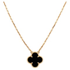 Vintage Alhambra Pendant Necklace 18K Yellow Gold and Onyx