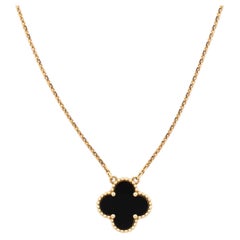 Vintage Alhambra Pendant Necklace 18K Yellow Gold and Onyx
