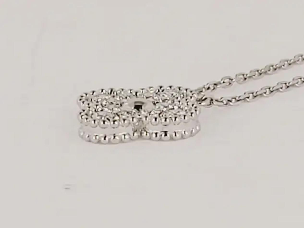 Round Cut Vintage Alhambra Pendant Necklace 18KW Gold with diamonds