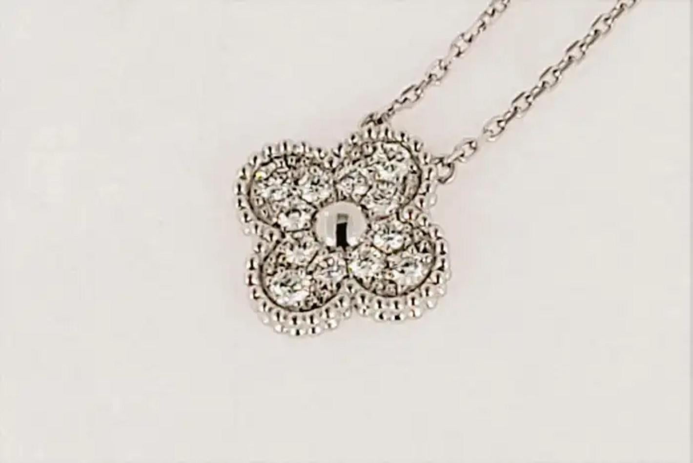 Vintage Alhambra Pendant Necklace 18KW Gold with diamonds In Excellent Condition In New York, NY