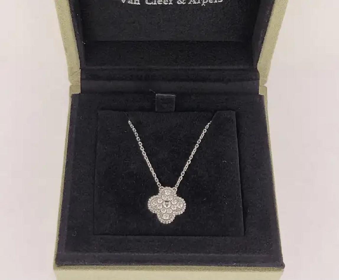 Women's Vintage Alhambra Pendant Necklace 18KW Gold with diamonds