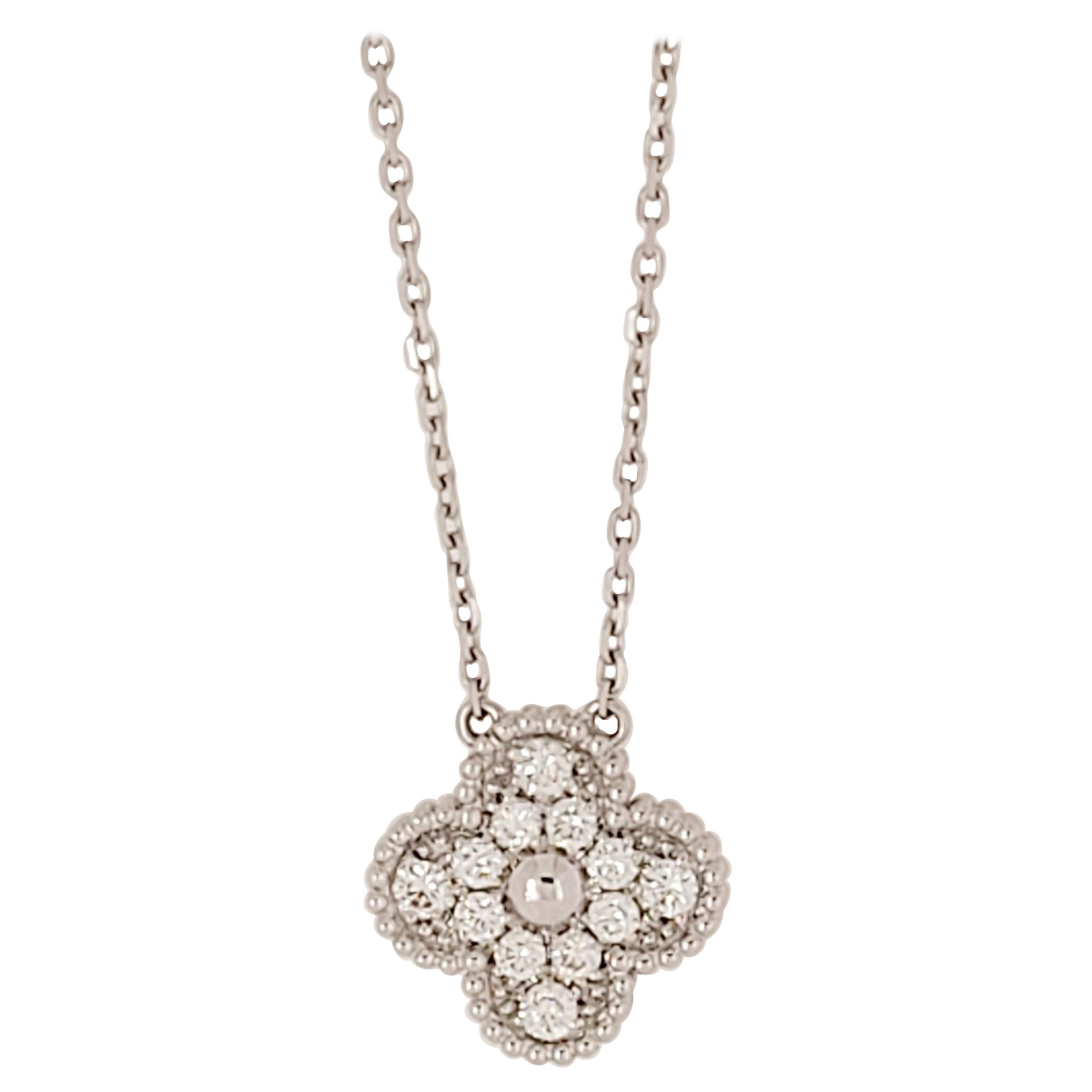 Vintage Alhambra-Halskette mit Anhänger, 18KW Gold mit Diamanten