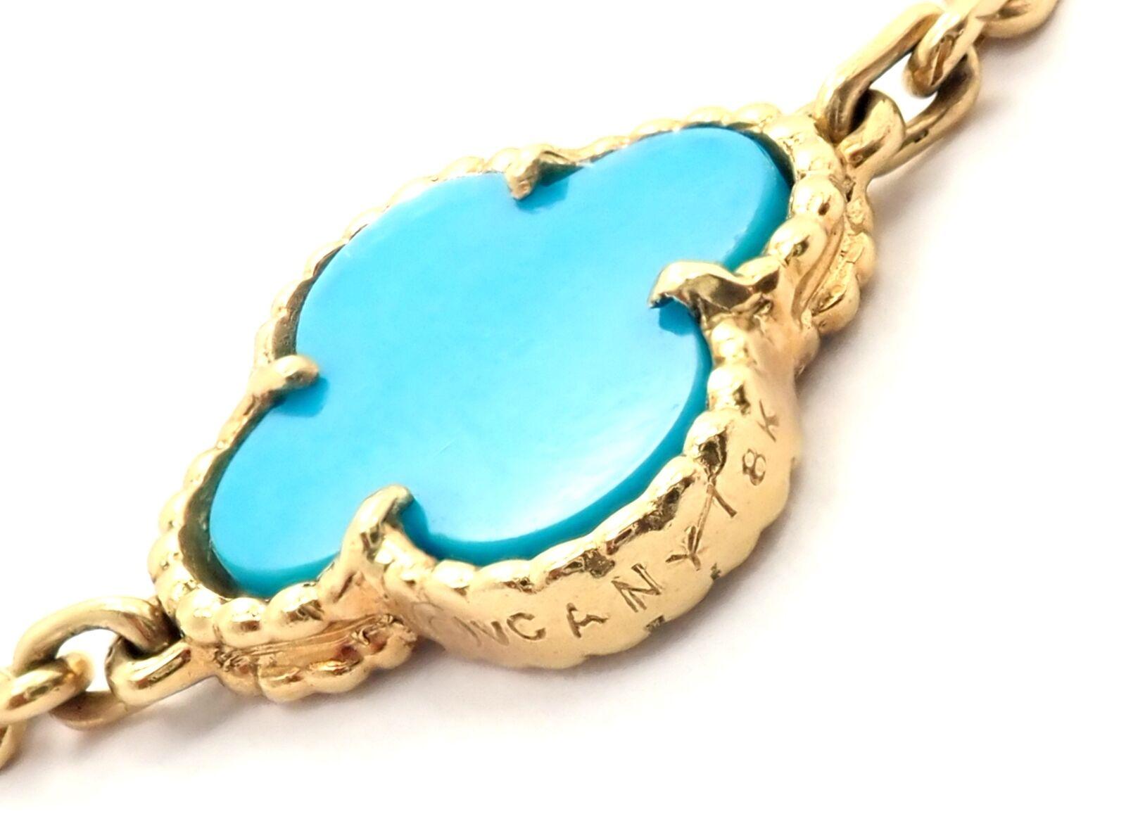 Vintage Alhambra Turquoise 20 Motif Yellow Gold Necklace 2