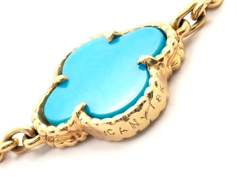 Vintage Alhambra Turquoise 20 Motif Yellow Gold Necklace at 1stDibs