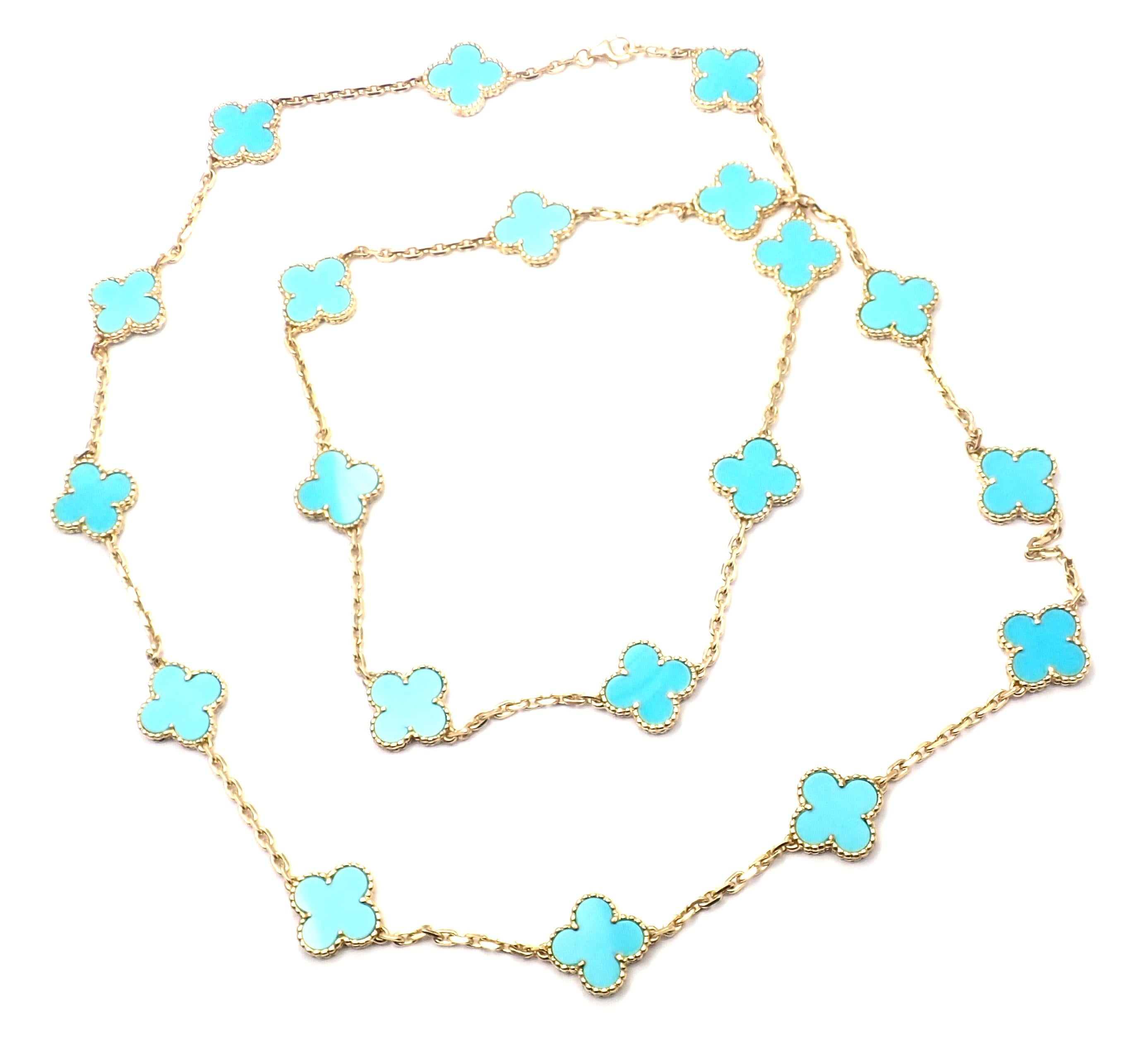 Vintage Alhambra Turquoise 20 Motif Yellow Gold Necklace In Excellent Condition In Holland, PA