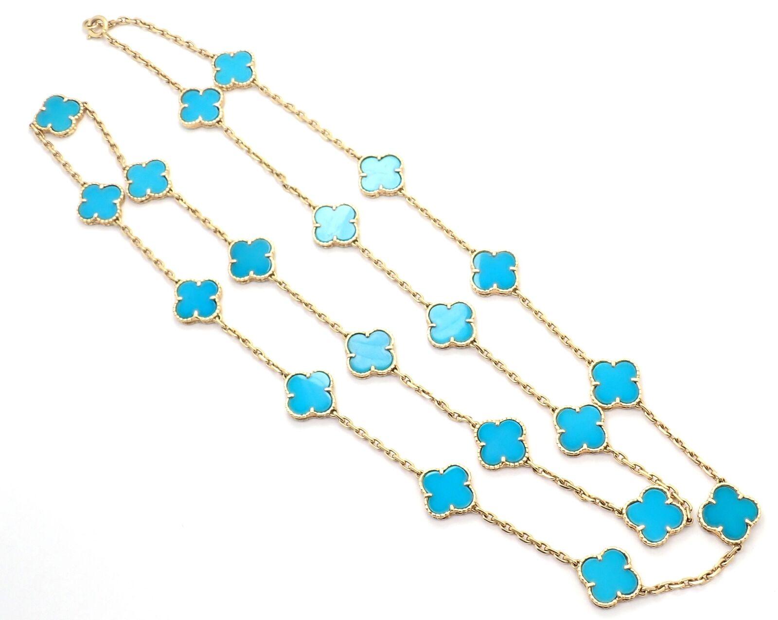 Uncut Vintage Alhambra Turquoise 20 Motif Yellow Gold Necklace