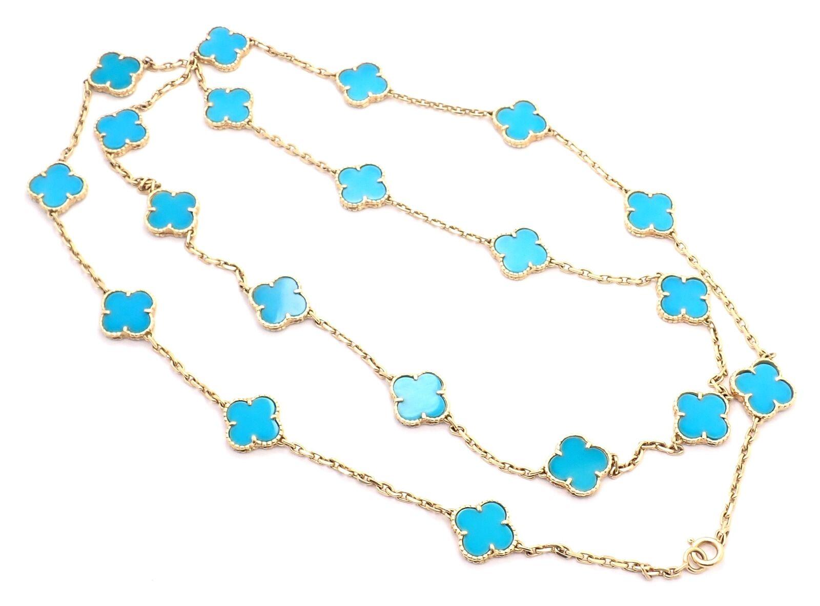Women's or Men's Vintage Alhambra Turquoise 20 Motif Yellow Gold Necklace