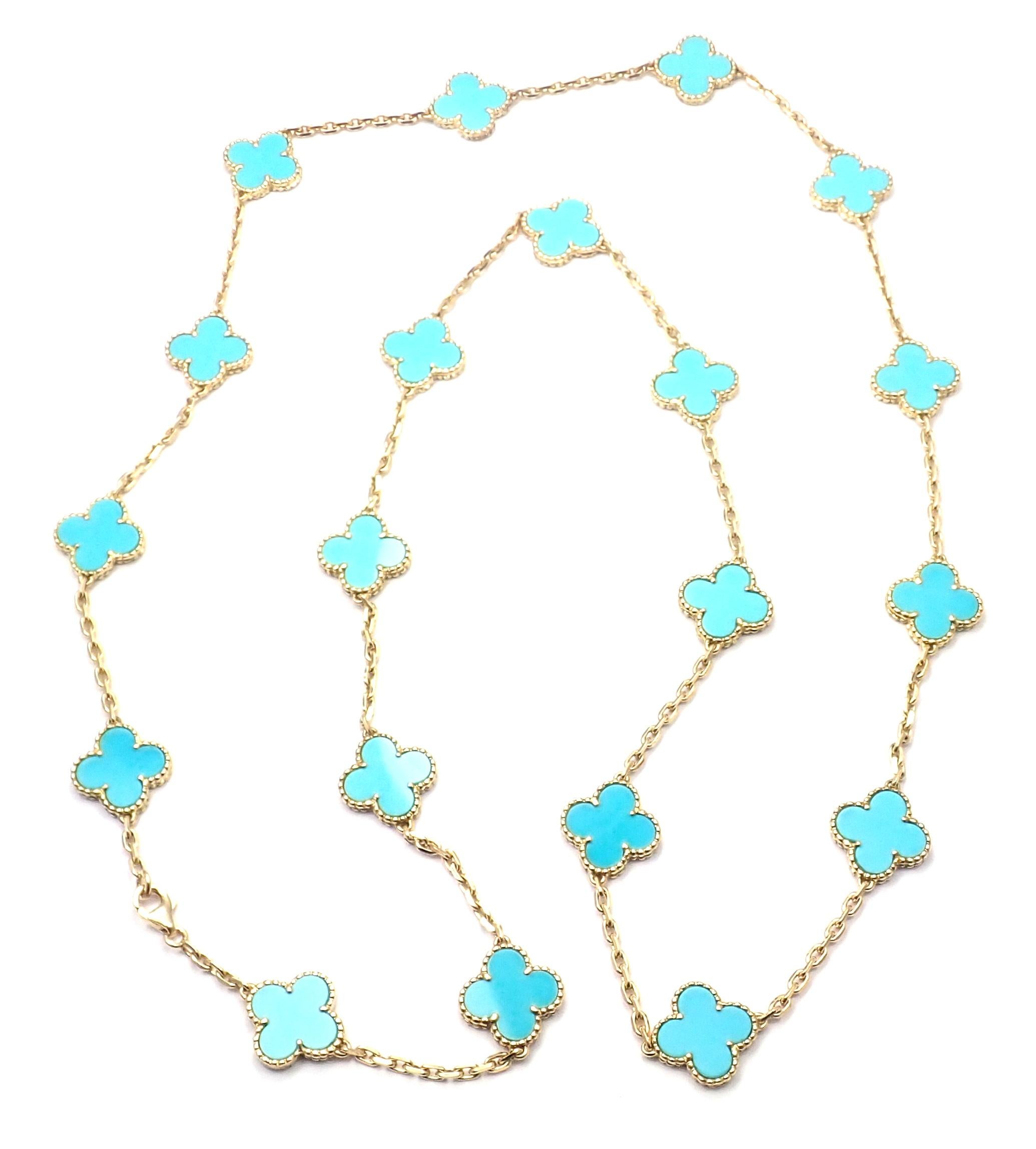 Vintage Alhambra Turquoise 20 Motif Yellow Gold Necklace 3