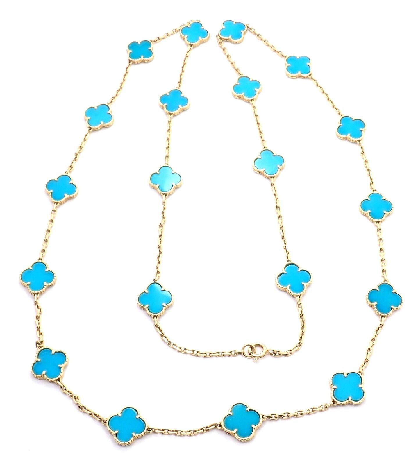 Vintage Alhambra Turquoise 20 Motif Yellow Gold Necklace 1