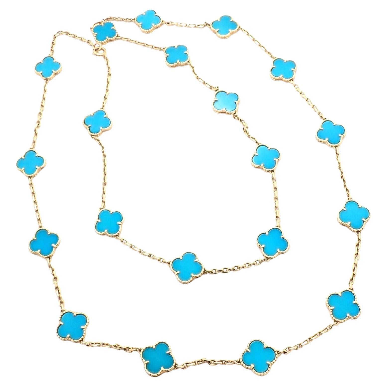 ei acre Stam Vintage Alhambra Turquoise 20 Motif Yellow Gold Necklace at 1stDibs