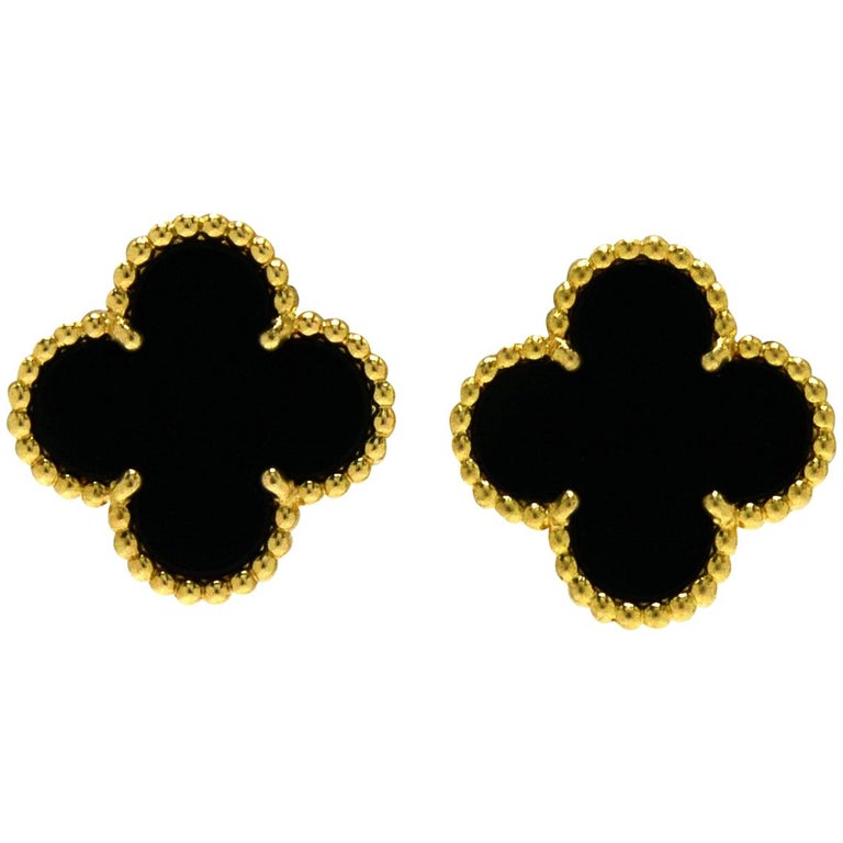 Vintage Alhambra Van Cleef and Arpels Black Onyx 18 Karat Gold Clover  Earrings at 1stDibs