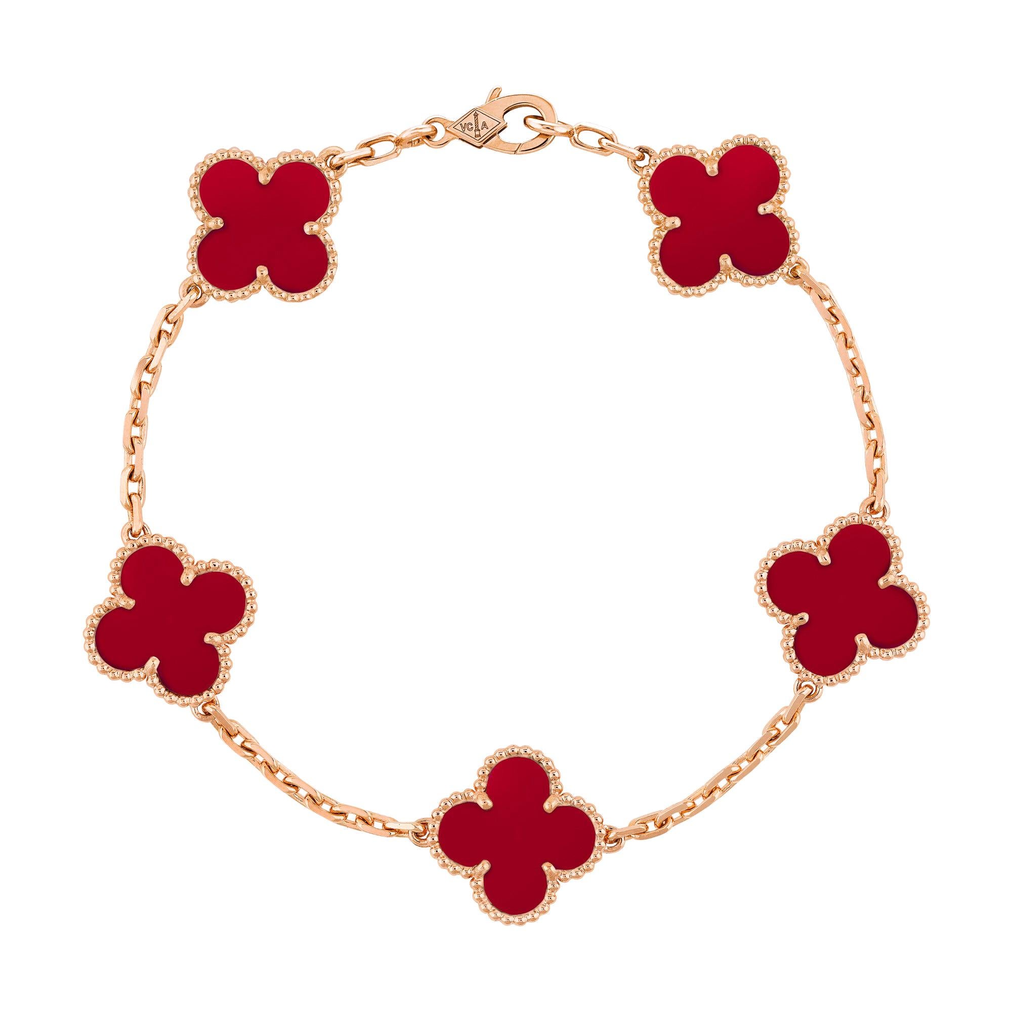 Vintage Alhambra Van Cleef & Arpels Bracelet 5 Motifs Carnelian Rose Gold