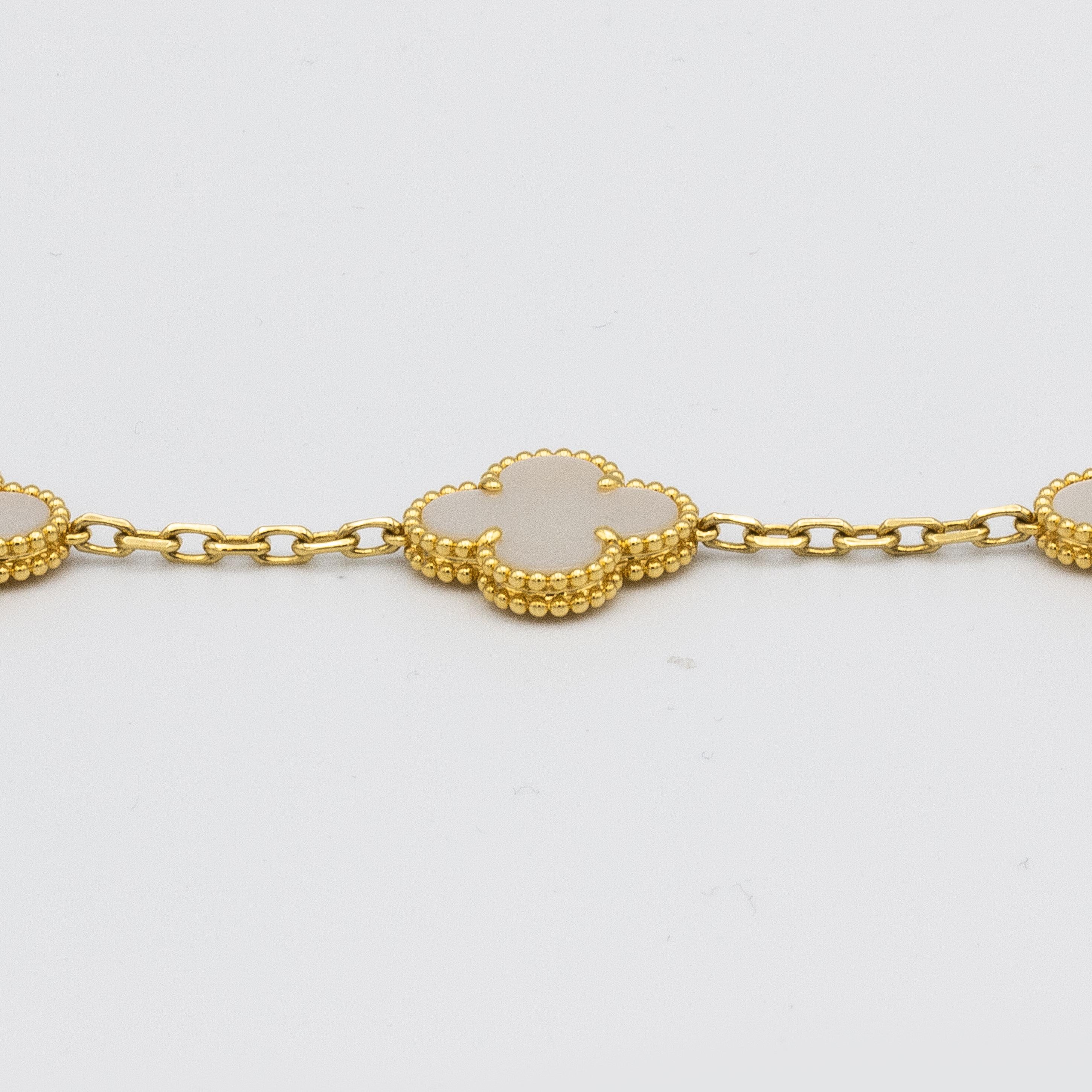 Vintage Alhambra Van Cleef & Arpels Bracelet 5 Motifs Mother of Pearl In Excellent Condition In Las Vegas, NV