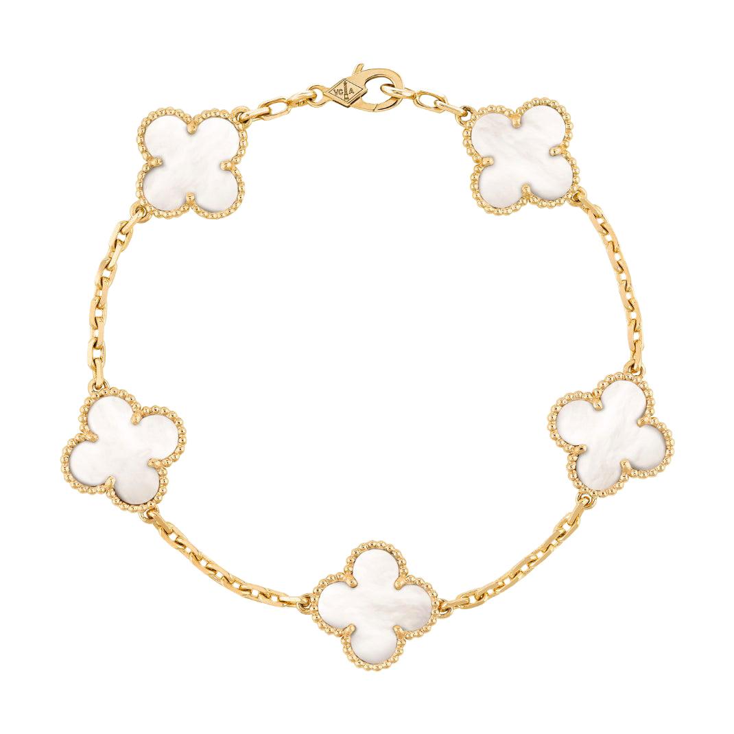 Vintage Alhambra Van Cleef & Arpels Bracelet 5 Motifs Mother of Pearl