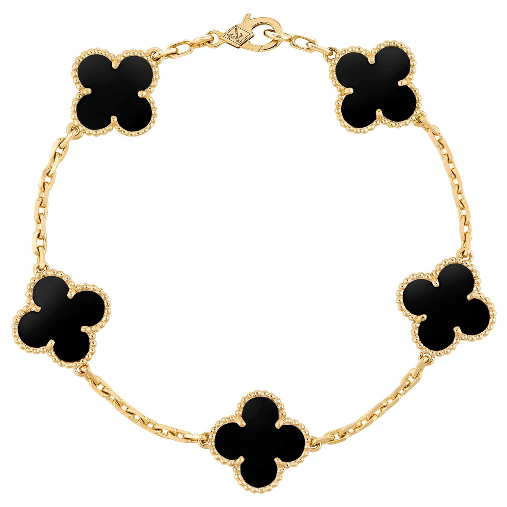 Vintage Alhambra Van Cleef & Arpels Bracelet 5 Motifs Onyx